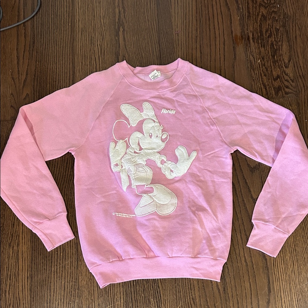 Vtg Minnie Mouse pink white puffy paint Florida Sherry’s Sweatshirt M